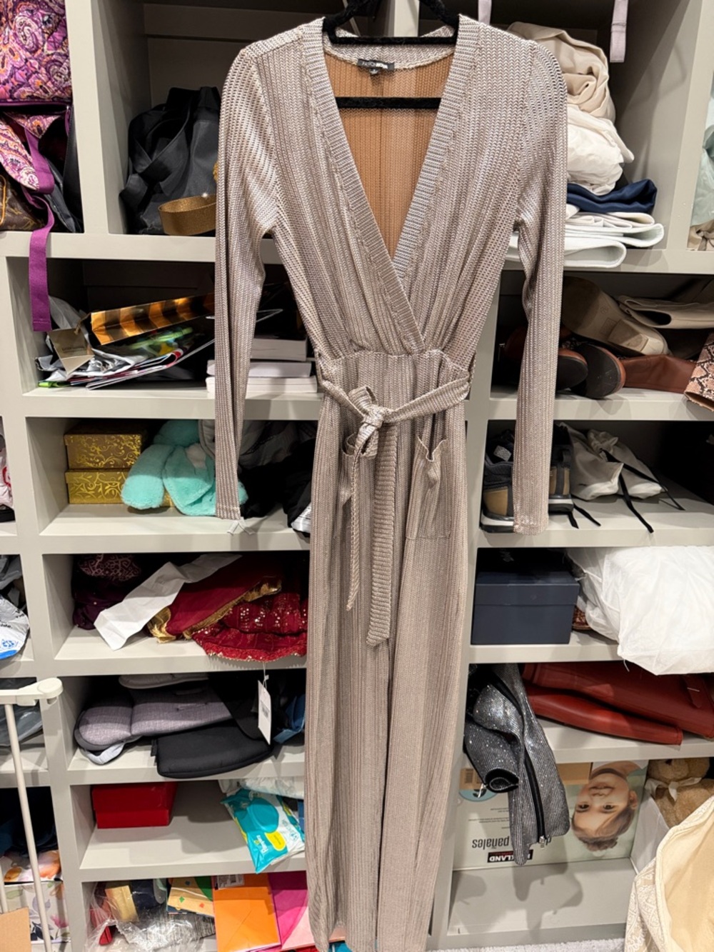 Fashion Nova Metallic Taupe maxi dress